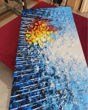 stretched large blue canvas